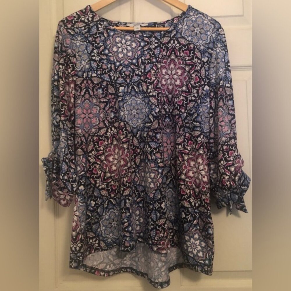 Croft and Barrow 3/4 Sleeve Top Blue Pink Black Size L